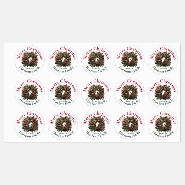 Personalized Christmas wreath Wishes Labels (Sheet)