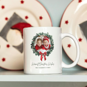 Personalized Christmas Wreath with Photo & Name Coffee Mug