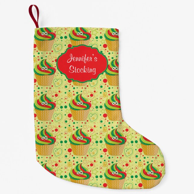 Personalized Christmas Xmas Funny Cupcake Small Christmas Stocking (Front)