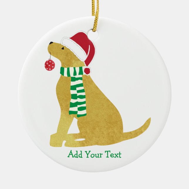 Personalized Christmas Yellow Lab Holiday Dog Ceramic Ornament (Front)