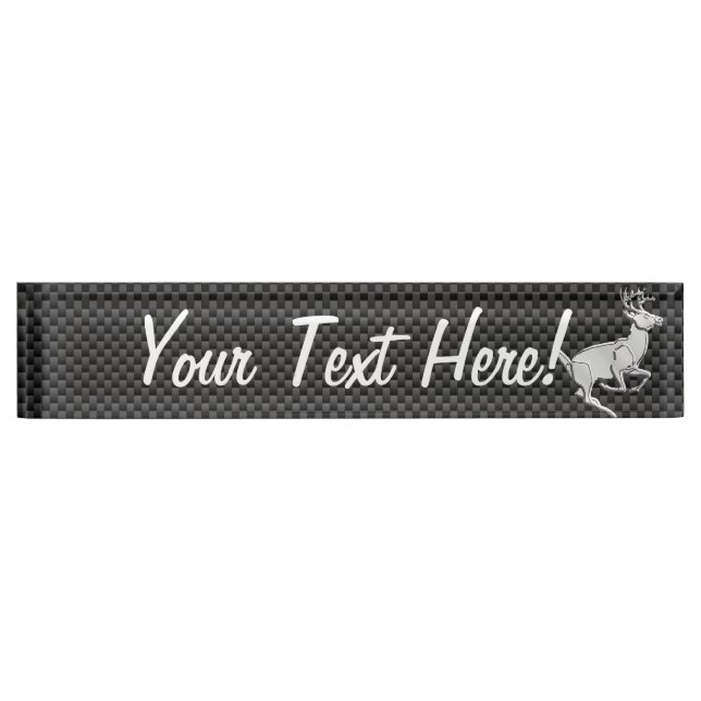 Personalized Chrome Running Deer Carbon Fiber look Name Plate (Front)