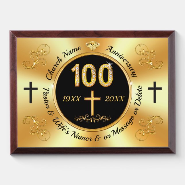 Personalized, Church 100 Year Anniversary Ideas, Award Plaque (Horizontal)