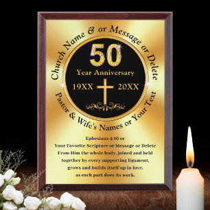 Personalized, CHURCH 50th ANNIVERSARY, Plaque