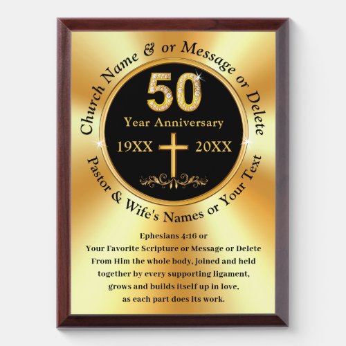 Personalized CHURCH 50th ANNIVERSARY Plaque