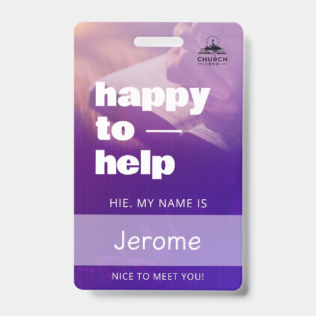 Personalized Church Volunteer Here to Help Name Badge (Front)