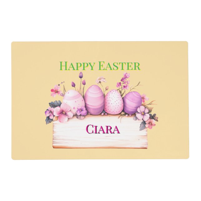 Personalized "Ciara" Happy Easter Floral Egg  Placemat (Front)