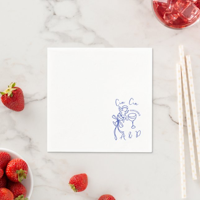 Personalized Cin Cin Cherub Cupid Hand Drawn  Napkins (Insitu)