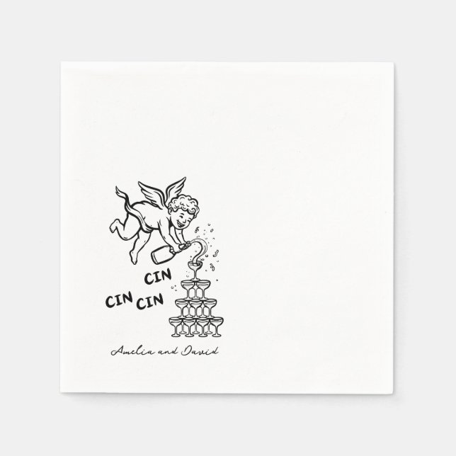 Personalized Cin Cin Cherub Cupid Hand Drawn  Napkins (Front)