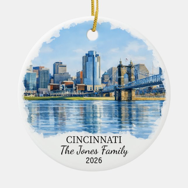 Personalized Cincinnati Ornament, Custom Ohio Ceramic Ornament (Front)
