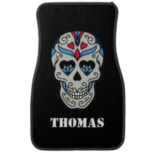 Personalized Cinco de Mayo Blue Flower Sugar Skull Car Mat