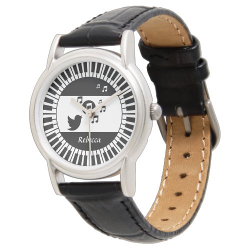 Personalized Circle Piano Keys and Songbird Ladies Watch
