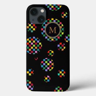 Personalized circles of squares on black iPhone 13 case