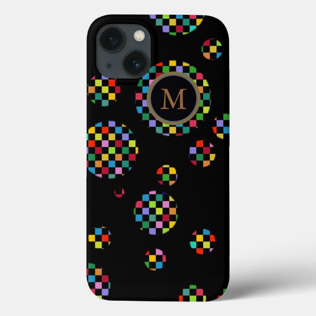 Personalized circles of squares on black Case-Mate iPhone case (Back)