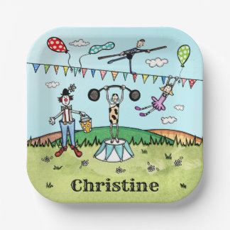 Personalized Circus Acrobat, Clown and Strongman Paper Plates