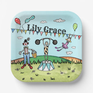 Personalized Circus Acrobat, Clown and Strongman Paper Plates