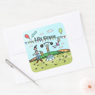 Personalized Circus Acrobat, Clown and Strongman Square Sticker