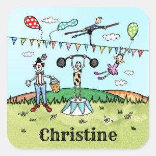 Personalized Circus Acrobat, Clown and Strongman Square Sticker