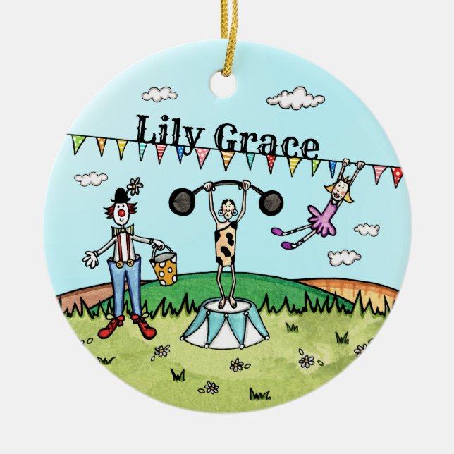 Personalized Circus Birth Hanging Ceramic Ornament (Front)