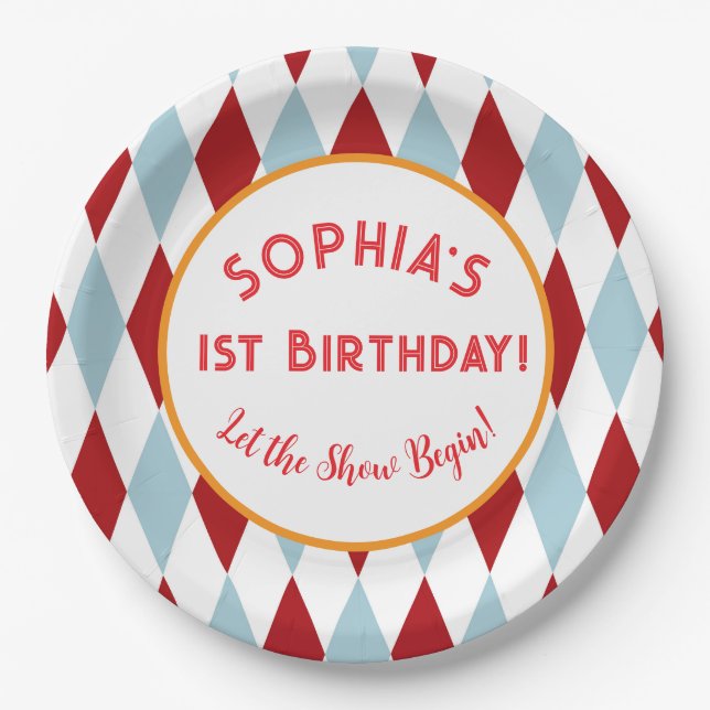 Personalized Circus Birthday Paper Plates (Front)