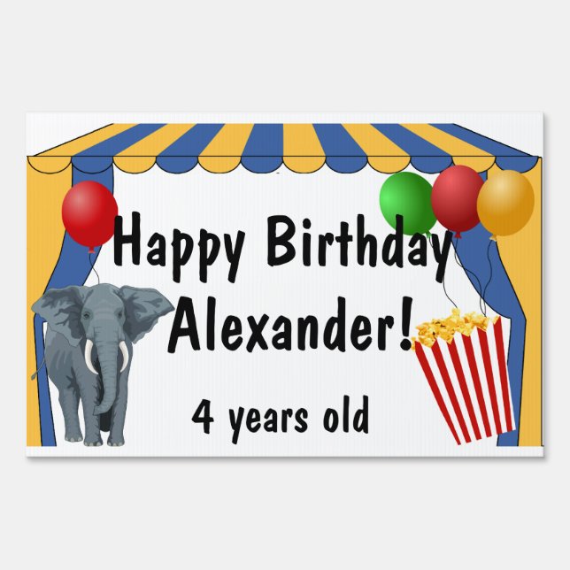 Personalized Circus Birthday Party Yard Sign (Front)