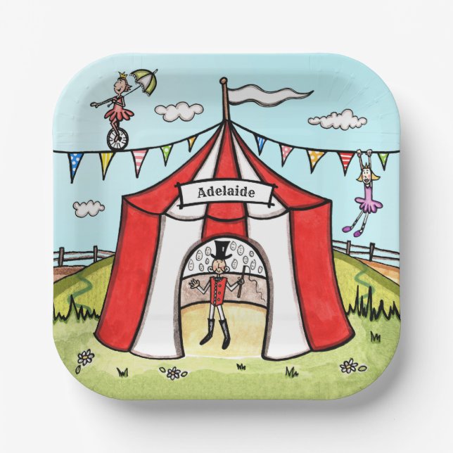 Personalized Circus Tent Paper Plates (Front)