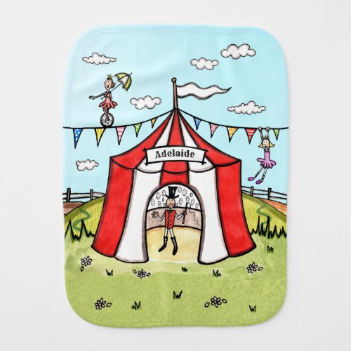 Personalized Circus Themed Baby Burp Cloth