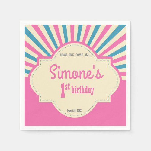 Personalized Circus themed first birthday pink Napkins