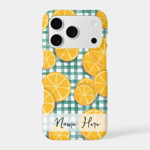 Personalized Citrus fruit on Green Gingham Phone  iPhone 17 Pro Case