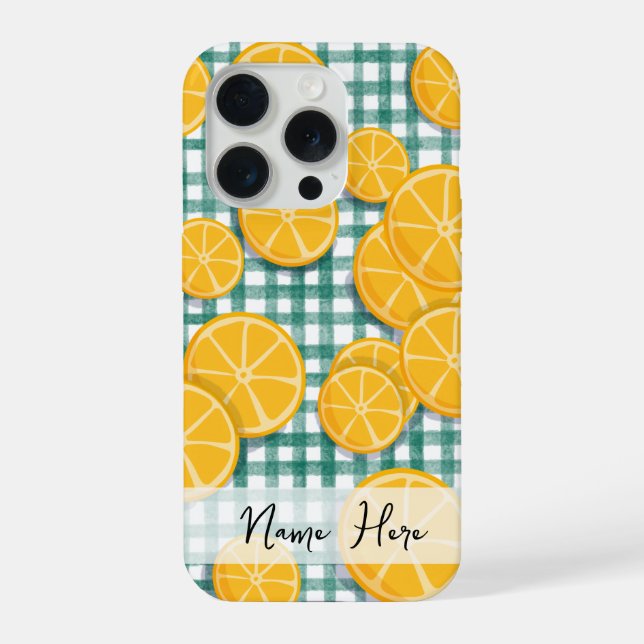 Personalized Citrus fruit on Green Gingham Phone  iPhone Case (Back)