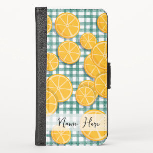 Personalized Citrus fruit on Green Gingham Phone  iPhone XS Wallet Case