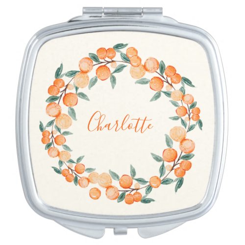 Personalized Citrus Orange Bridal Party Favor Compact Mirror