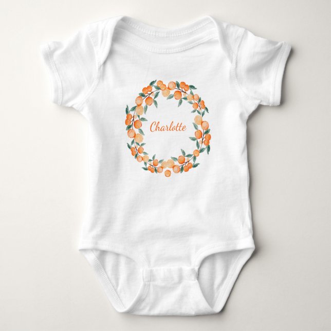Personalized Citrus Orange Fruit  Baby Bodysuit (Front)