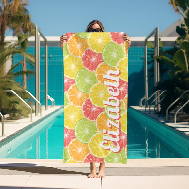 Personalized Citrus Slices Beach Towel (Personalized Citrus Slices Beach Towel (white on reverse side))