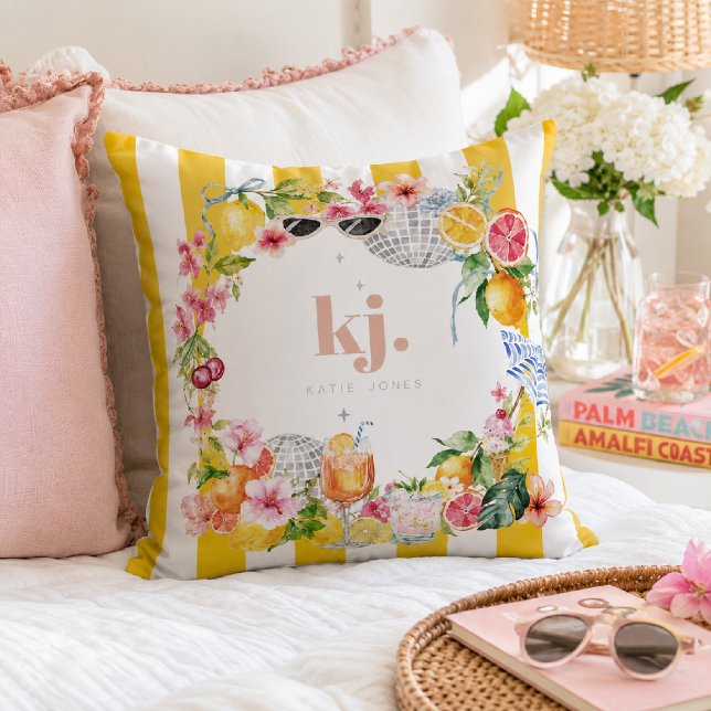 Personalized Citrus Summer Monogram Throw Pillow (Creator Uploaded)