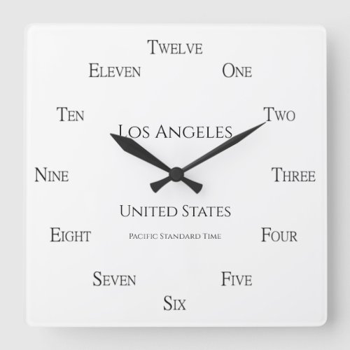 Personalized City Country Time Zone Home or Office Square Wall Clock