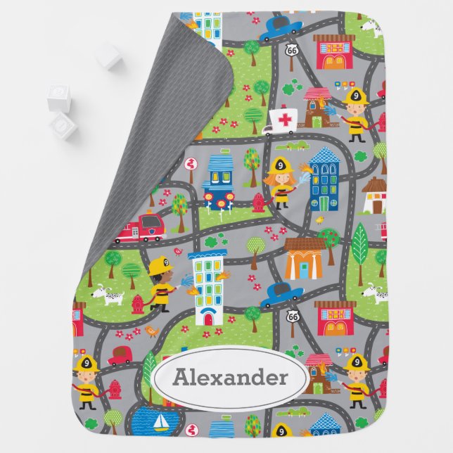 Personalized City Map Baby Boy Baby Blanket (In Situ)