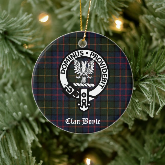 Personalized Clan Boyle Crest & Tartan Ceramic Ornament (Tree)