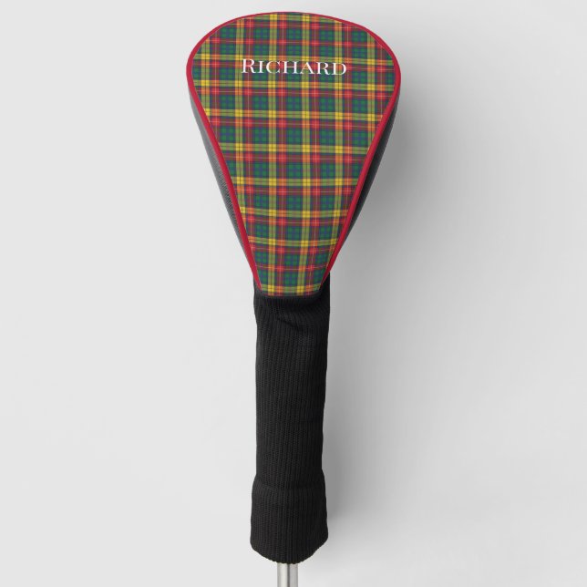 Personalized Clan Buchanan Plaid Tartan Golf Head Cover (Front)
