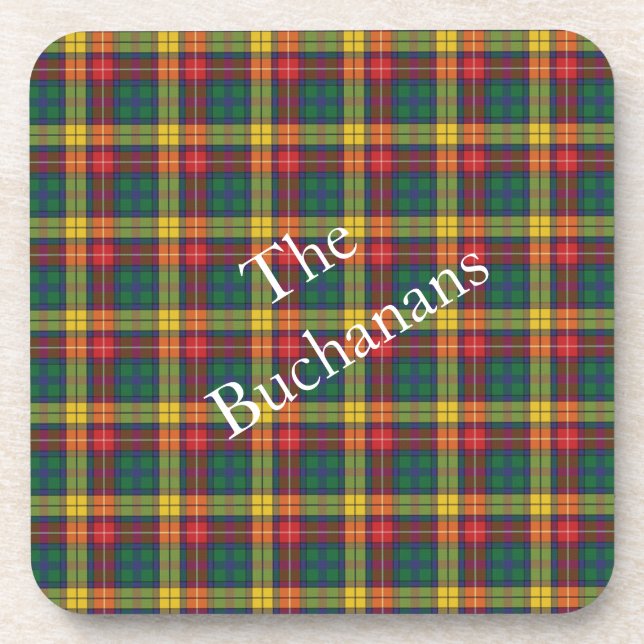 Personalized Clan Buchanan Plaid Tartan Pattern Beverage Coaster (Front)