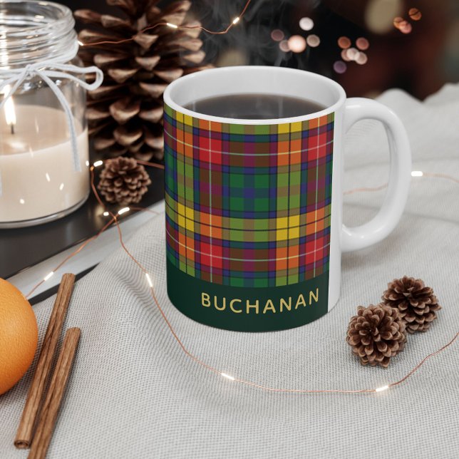 Personalized Clan Buchanan Tartan Plaid Name Coffee Mug (Personalized Rustic Plaid Red Green Buchanan Tartan 11oz Coffee Mug)