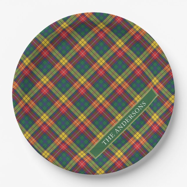 Personalized Clan Buchanan Tartan Plaid Paper Plates (Front)