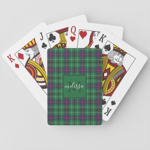 Personalized Clan Duncan Plaid Tartan Monogram Poker Cards