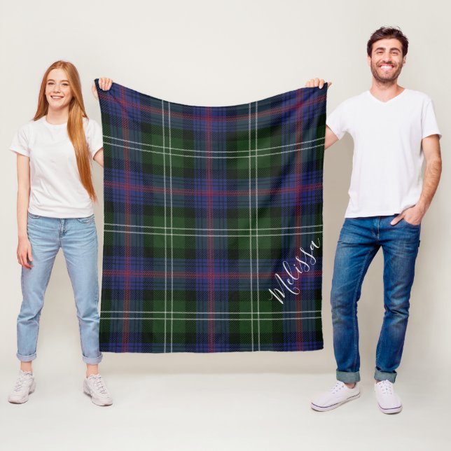 Personalized Clan Sutherland Tartan Plaid Add Name Fleece Blanket (In Situ)