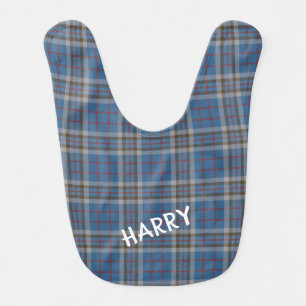 Personalized Clan Thompson Plaid Grey Check Baby Bib