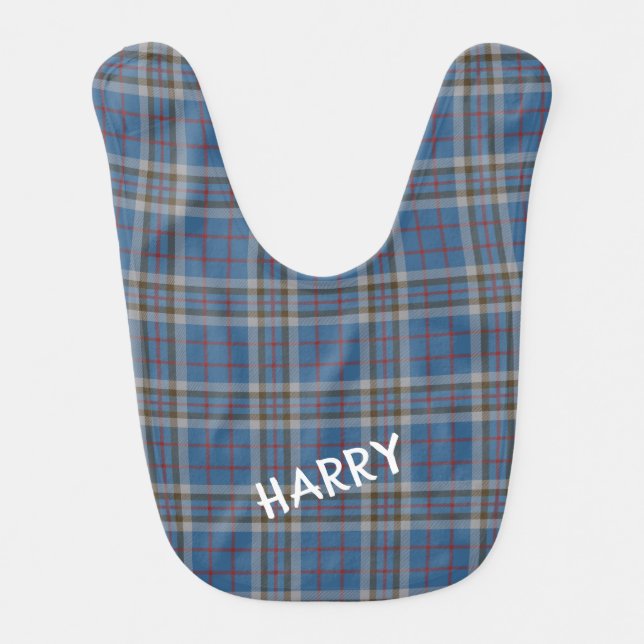 Personalized Clan Thompson Plaid Grey Check Baby Bib (Front)