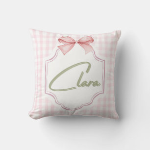 Personalized Clara Baby Girl Nursery Bow&Gingham Throw Pillow