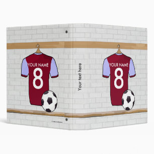 Personalized Claret Blue Football Soccer Jersey 3 Ring Binder