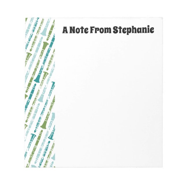 Personalized Clarinet Player Gift Music Themed Notepad (Front)