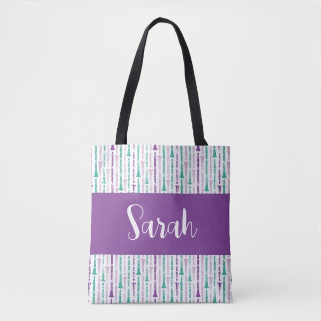 Personalized Clarinet Player Purple Music Tote Bag (Front)