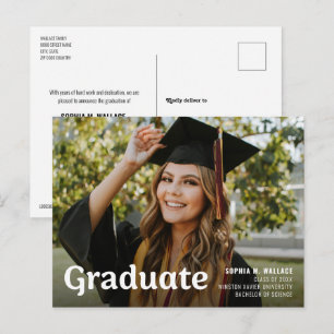 Personalized Class 2026 University Graduate Photo Announcement Postcard